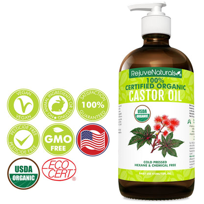 USDA Certified Organic Castor Oil - 16oz Glass Bot