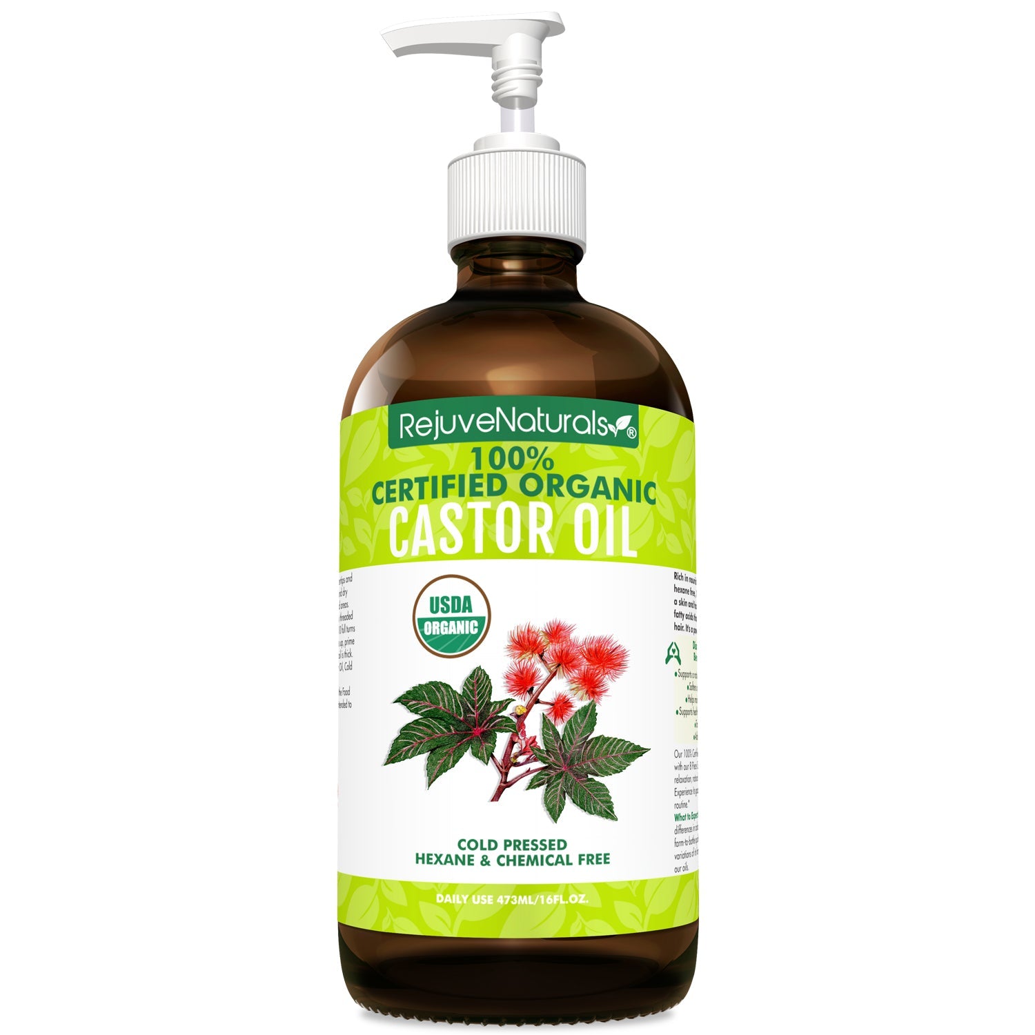 USDA Certified Organic Castor Oil - 16oz Glass Bot