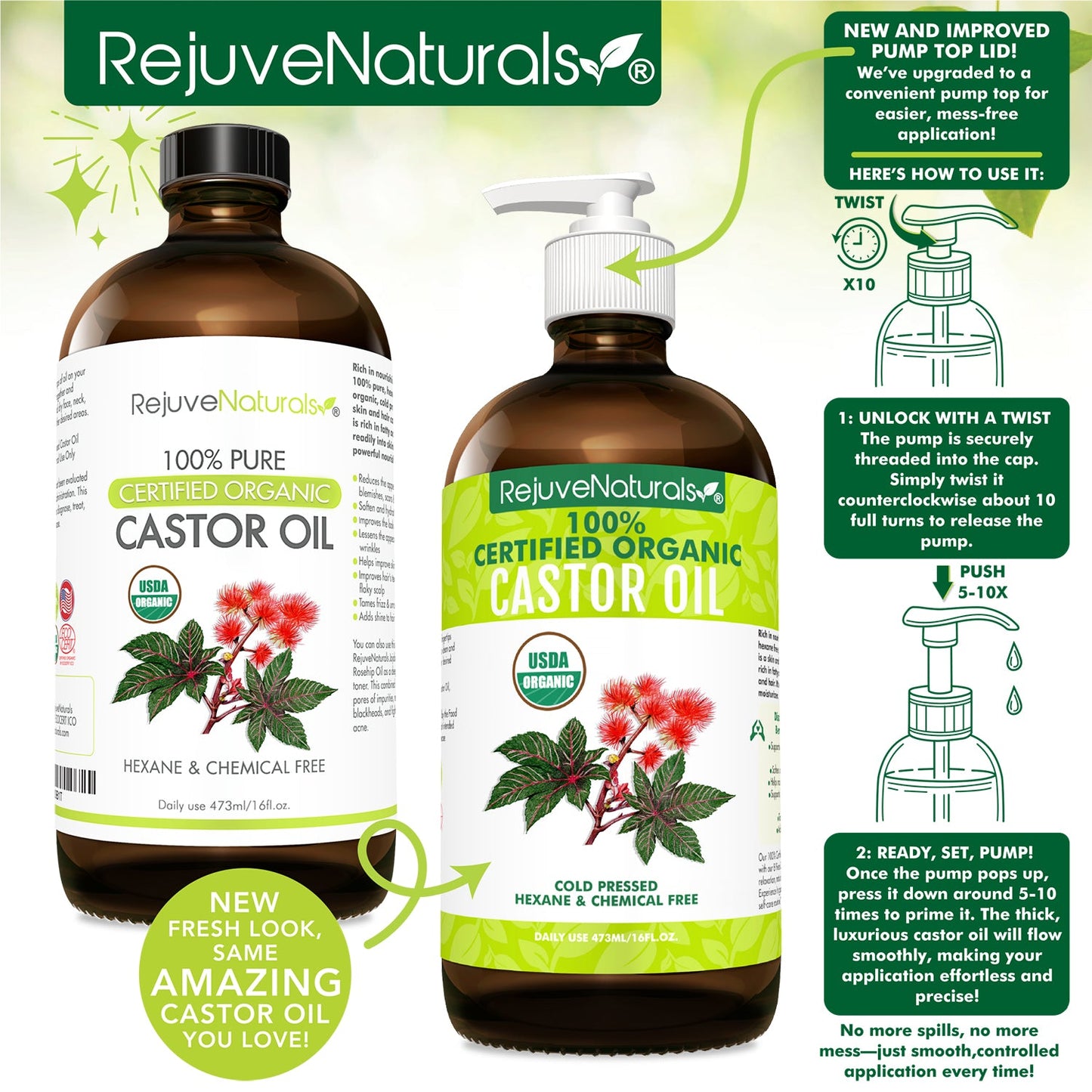 USDA Certified Organic Castor Oil - 16oz Glass Bot