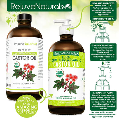 USDA Certified Organic Castor Oil - 16oz Glass Bot