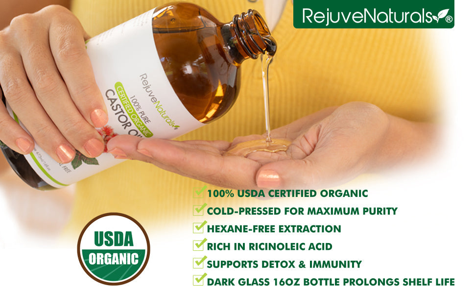 USDA Certified Organic Castor Oil - 16oz Glass Bot